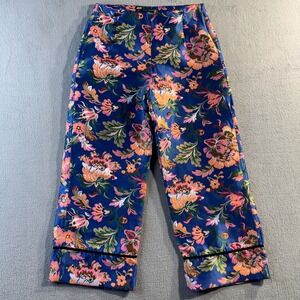 Zara Kimono Asian Floral Brocade Vibrant Jacquard Wide Leg Cropped PantsnSmall